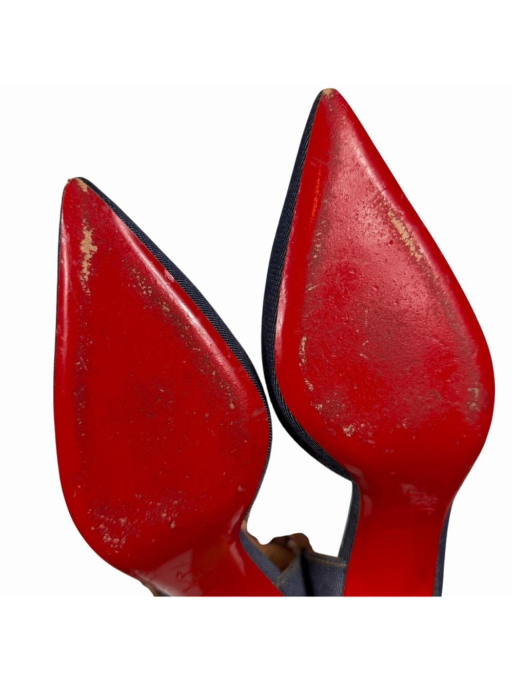 Christian Louboutin Karera 45 Denim Pointed Toe D’Orsay Pumps Wood Heel EU 39 - Picture 14 of 16